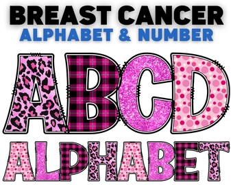 Breast Cancer Awareness Doodle Alphabet PNG: Pink Ribbon Letters (Digital Download