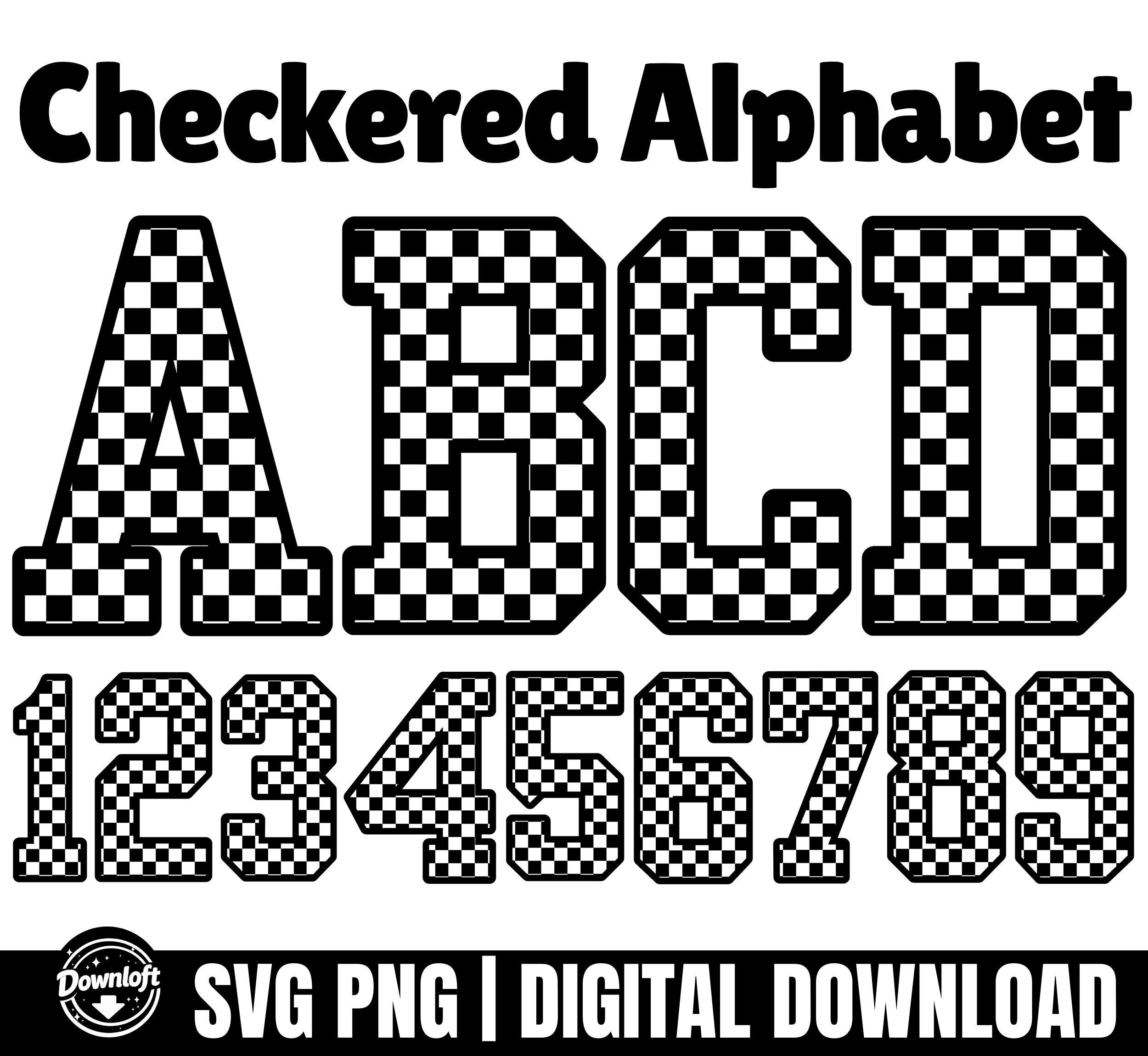 Checkered Alphabet SVG PNG, Black White Block Letters Numbers Svg ...