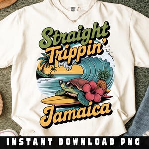 Straight Trippin Jamaica png, retro strandschildpad png, tropische vakantie, zomerse surfafbeelding, meisjesreis Jamaica png, Jamaica vakantie 2025