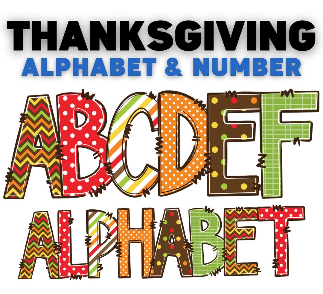 Thanksgiving Alphabet Sublimation PNG, Colorful Autumn Font Letters ...