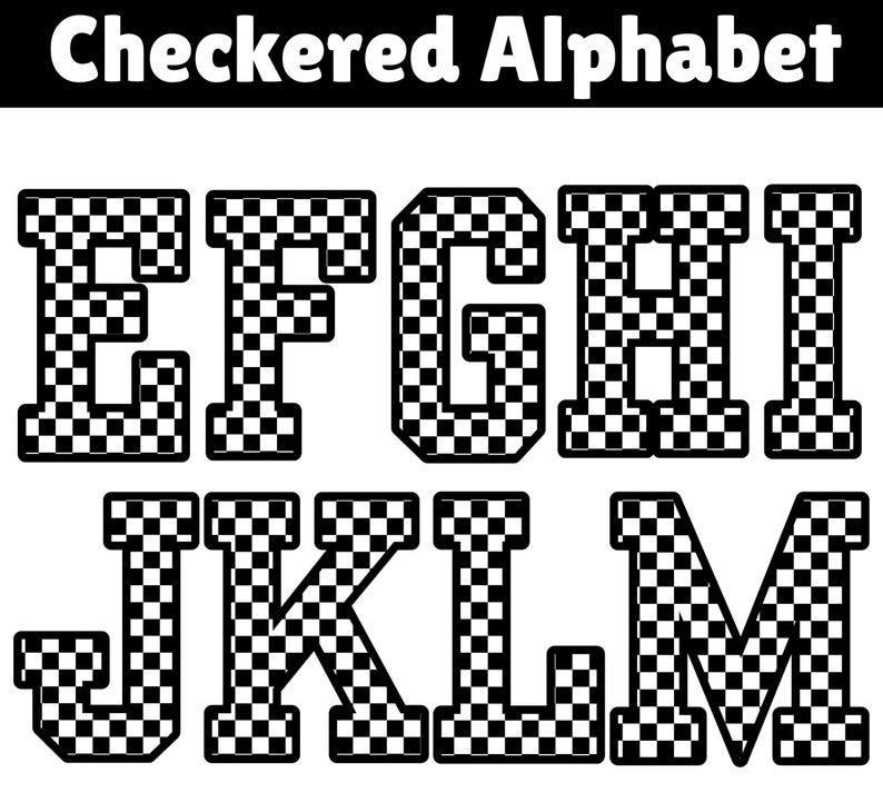 Checkered Alphabet SVG PNG, Black White Block Letters Numbers Svg ...