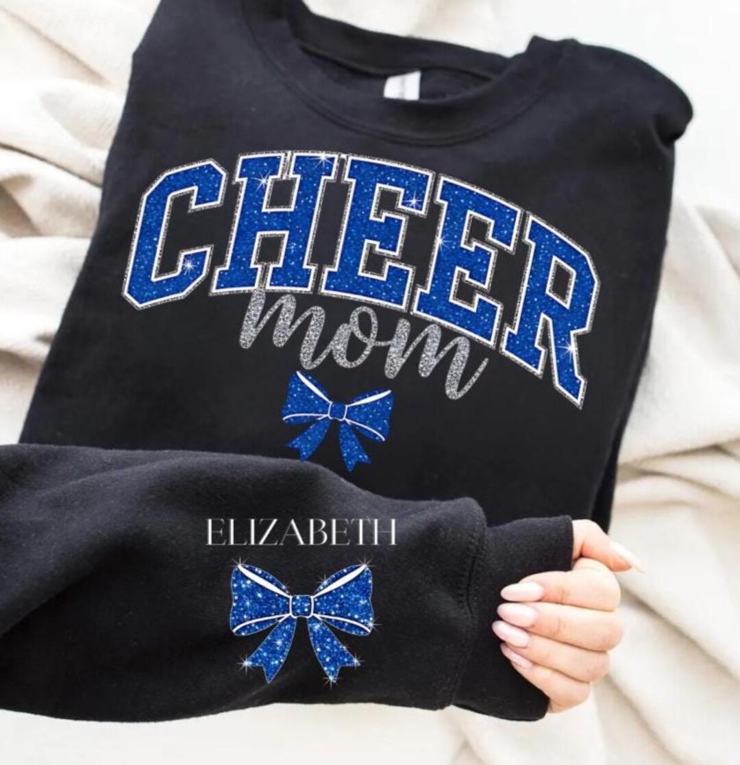 Personalized Cheer Mom Rhinestone PNG, Coquette Bow Faux Glitter ...