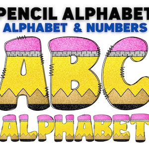 Pencil Doodle Letters Alphabet Png, Hand Drawn Upper and Lower Case + Numbers Alpha Pack Digital Download, School Supplies, Back to School