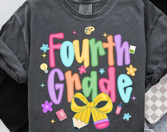 Preppy Fourth Grade PNG: Back to School Design (Instant Download)