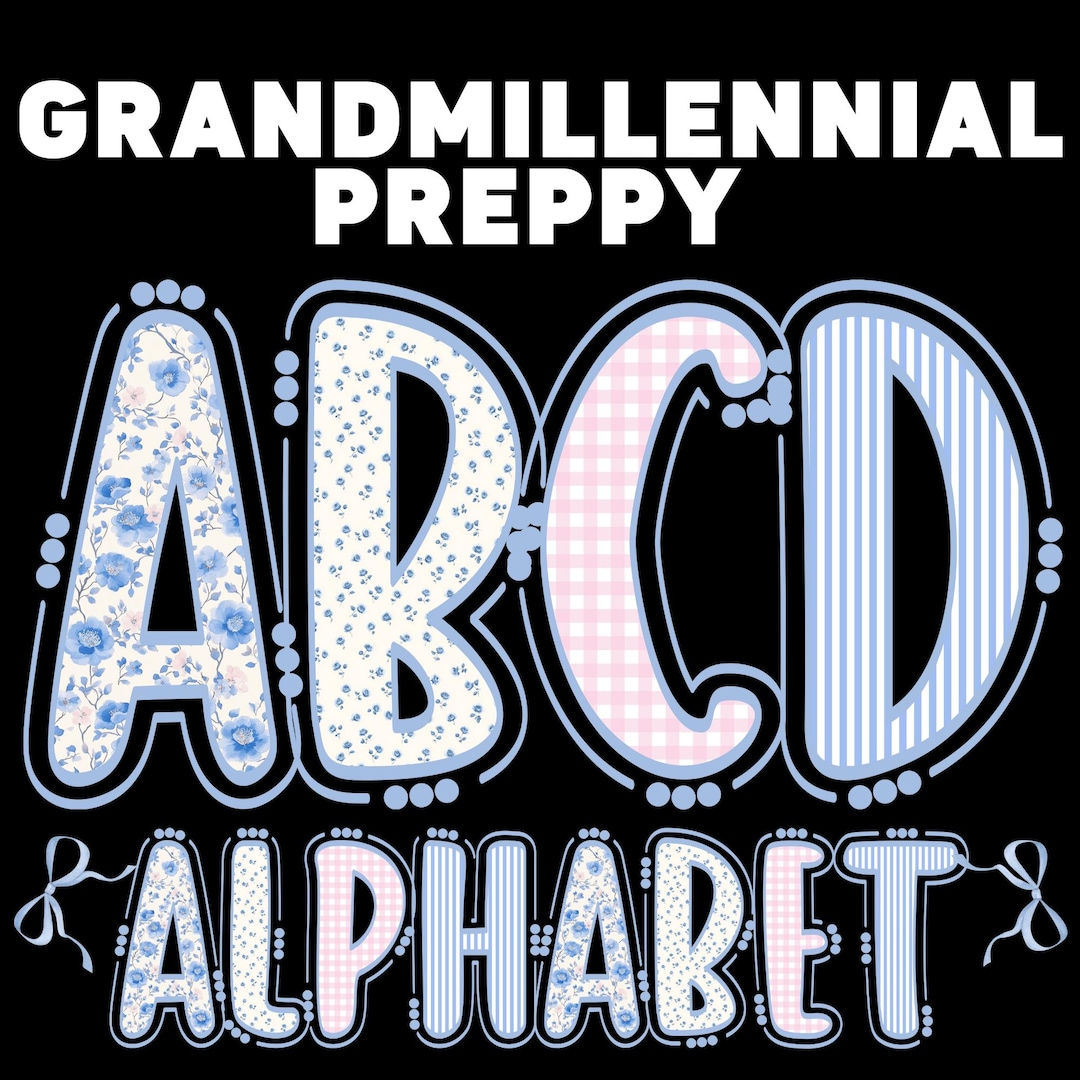 Grandmillennial Preppy Floral Alphabet Bundle Png, Floral Gingham ...