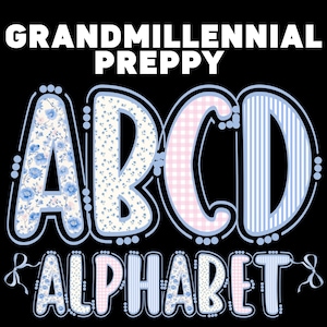 Grandmillennial Preppy Floral Alphabet Bundle Png, Floral Gingham Stripes Letters Png, Coquette Alpha Font, Grandmillennial Floral Alpha Png