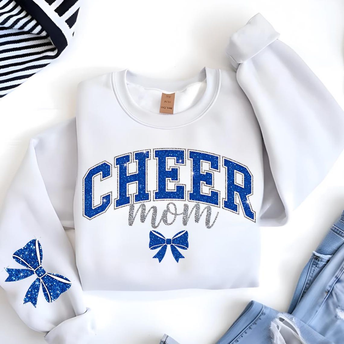 Personalized Cheer Mom Rhinestone PNG, Coquette Bow Faux Glitter ...