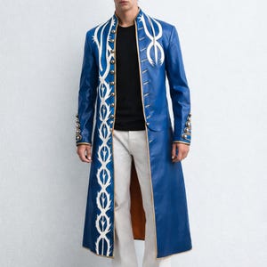 Dante Devil May Cry 3 Leather Trench Coat | DMC Dante Cosplay Blue Coat – Real Sheepskin Leather or Faux Leather