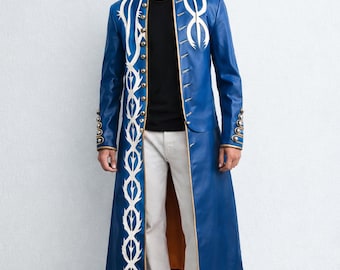 ダンテ デビル メイ クライ 3 レザートレンチコート | DMC ダンテ コスプレ ブルーコート – 本物のシープスキンレザーまたはフェイクレザー