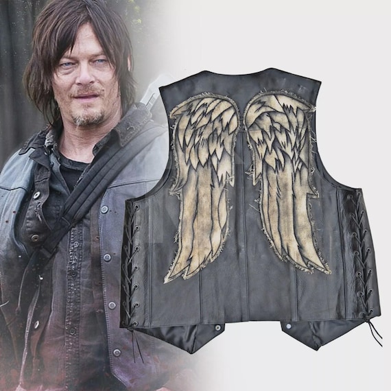 Daryl Dixon Leather Vest: Angel Wings Motorcycle Cosplay Costume