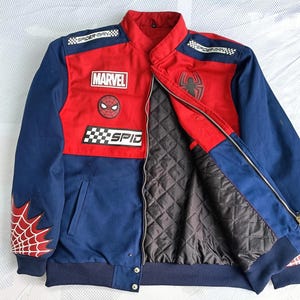 Spider Man Jacket, Spider Man Costume, Spider Man Cosplay, Peter Parker Inspired Jacket, Varsity Jacket, Superhero Jacket, Superhero Cosplay, Comic-Con Costume, No Way Home Jacket, Spider-Man Movie Outfit, Cosplay Costume, Men Cosplay, Unisex Cosplay, Bomber Jacket, Comic Book Jacket, Halloween Costume, Superhero Outfit.