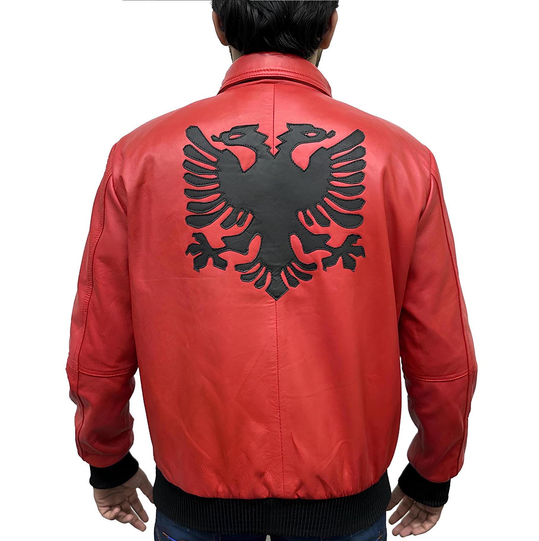 A&M Express Men's Drake Red Faux Lether Shirt Collar 2 Headed Eagle