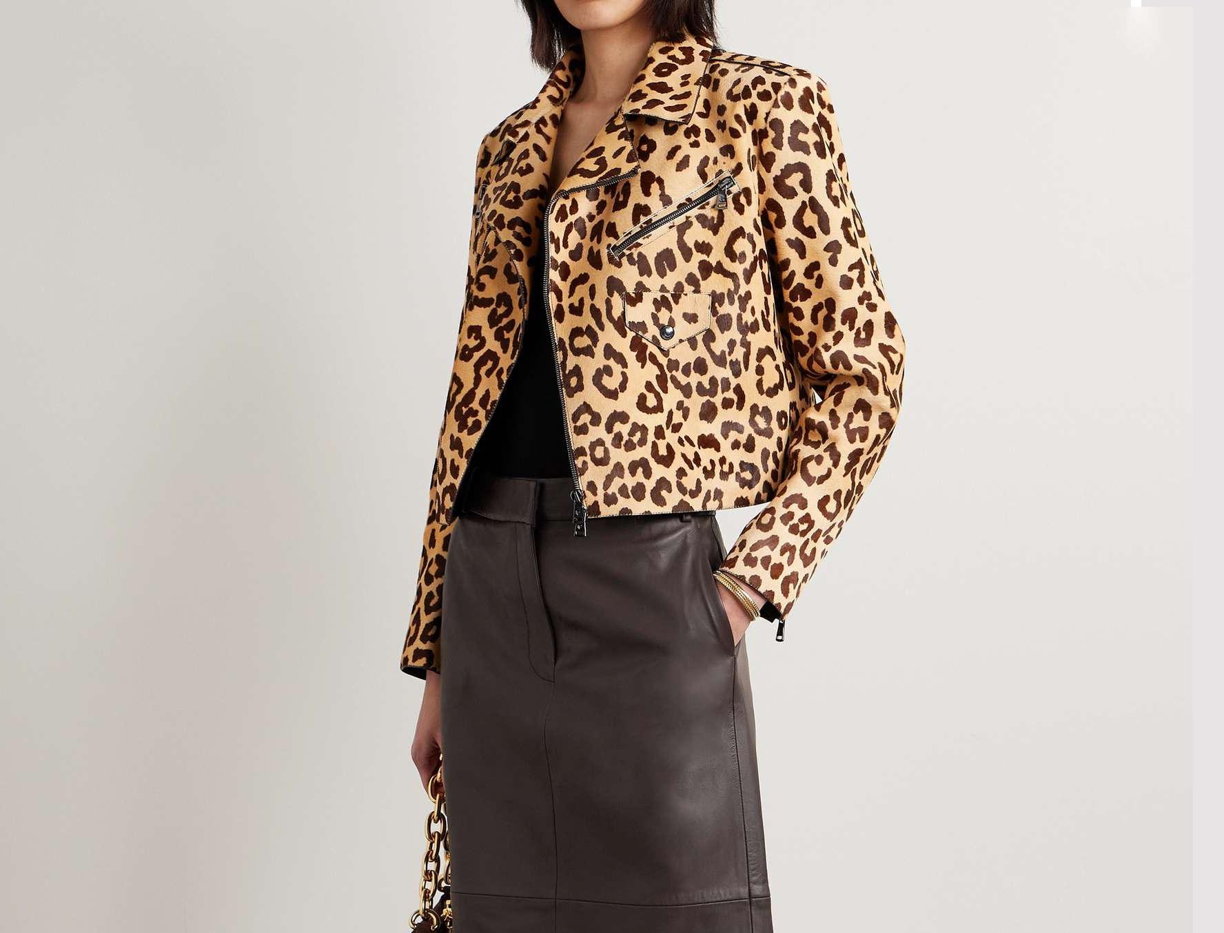 Handmade Leopard Print Leather Biker Jacket: Vintage Crop