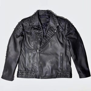 Studded Black Leather Biker Jacket: Men&#39;s Punk Rockstar Style