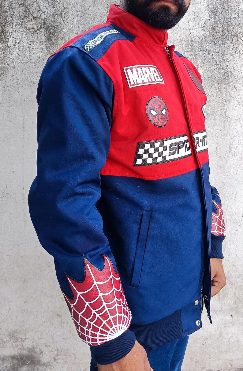 Spider Man Jacket, Spider Man Costume, Spider Man Cosplay, Peter Parker Inspired Jacket, Varsity Jacket, Superhero Jacket, Superhero Cosplay, Comic-Con Costume, No Way Home Jacket, Spider-Man Movie Outfit, Cosplay Costume, Men Cosplay, Unisex Cosplay, Bomber Jacket, Comic Book Jacket, Halloween Costume, Superhero Outfit.