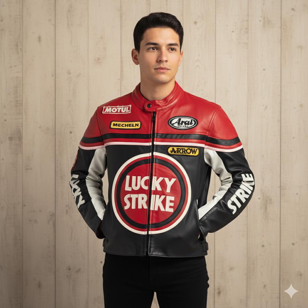 Jaqueta de couro Lucky Strike para motociclistas: estilo vintage de couro de vaca