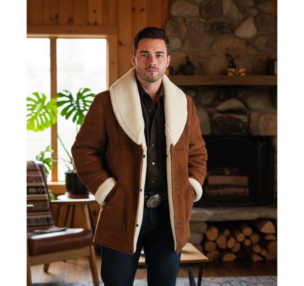 Men's Brown Suede Shearling Jacket: Faux Fur Lined Winter Coat - Etsy