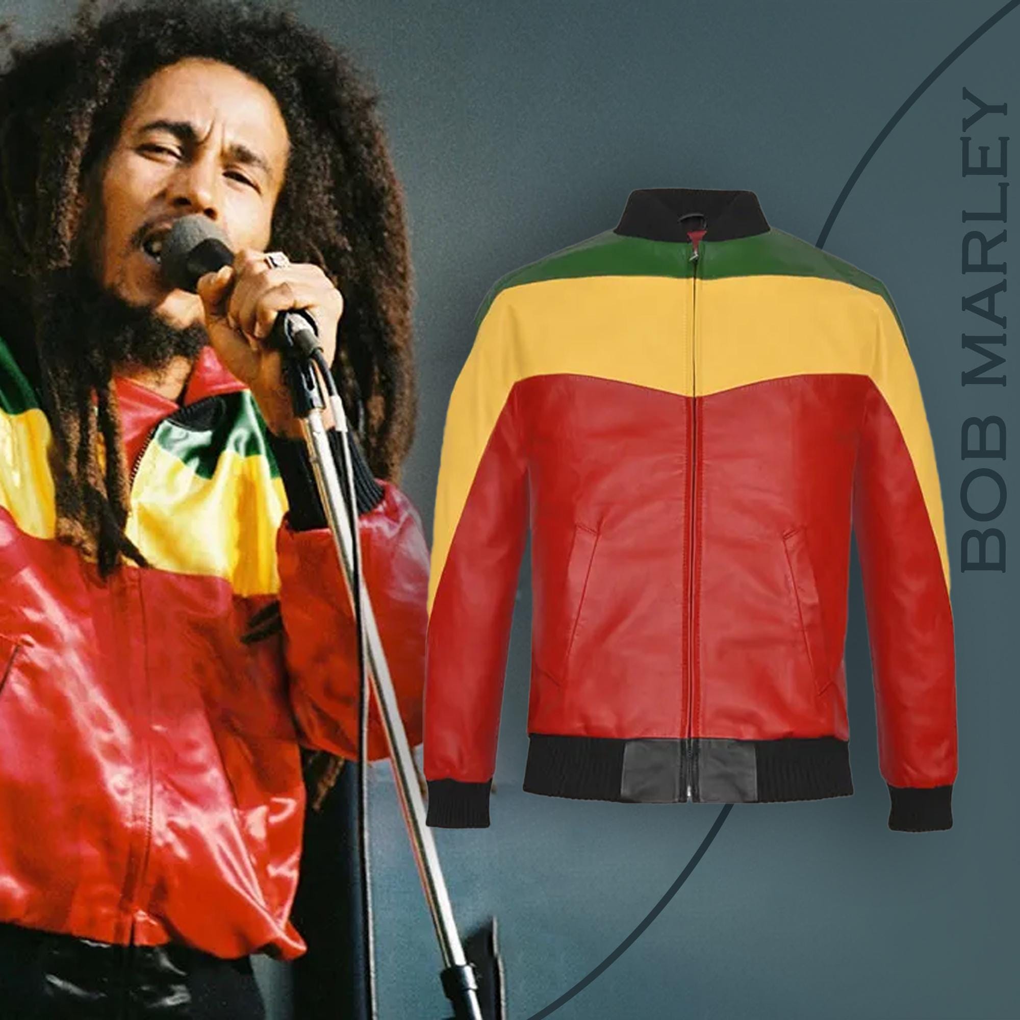 Bob Marley Leather Bomber Jacket: Handmade Vintage Reggae Style - Etsy