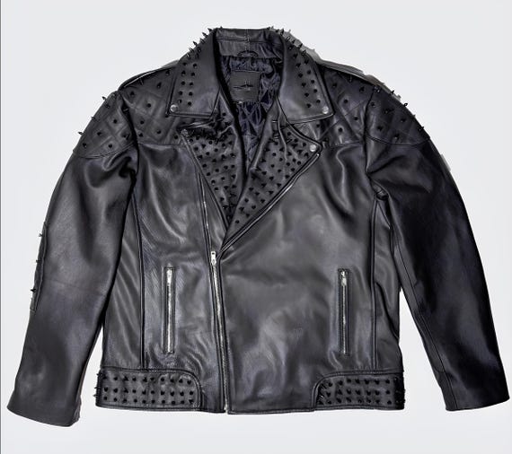 Studded Black Leather Biker Jacket: Men's Punk Rockstar Style