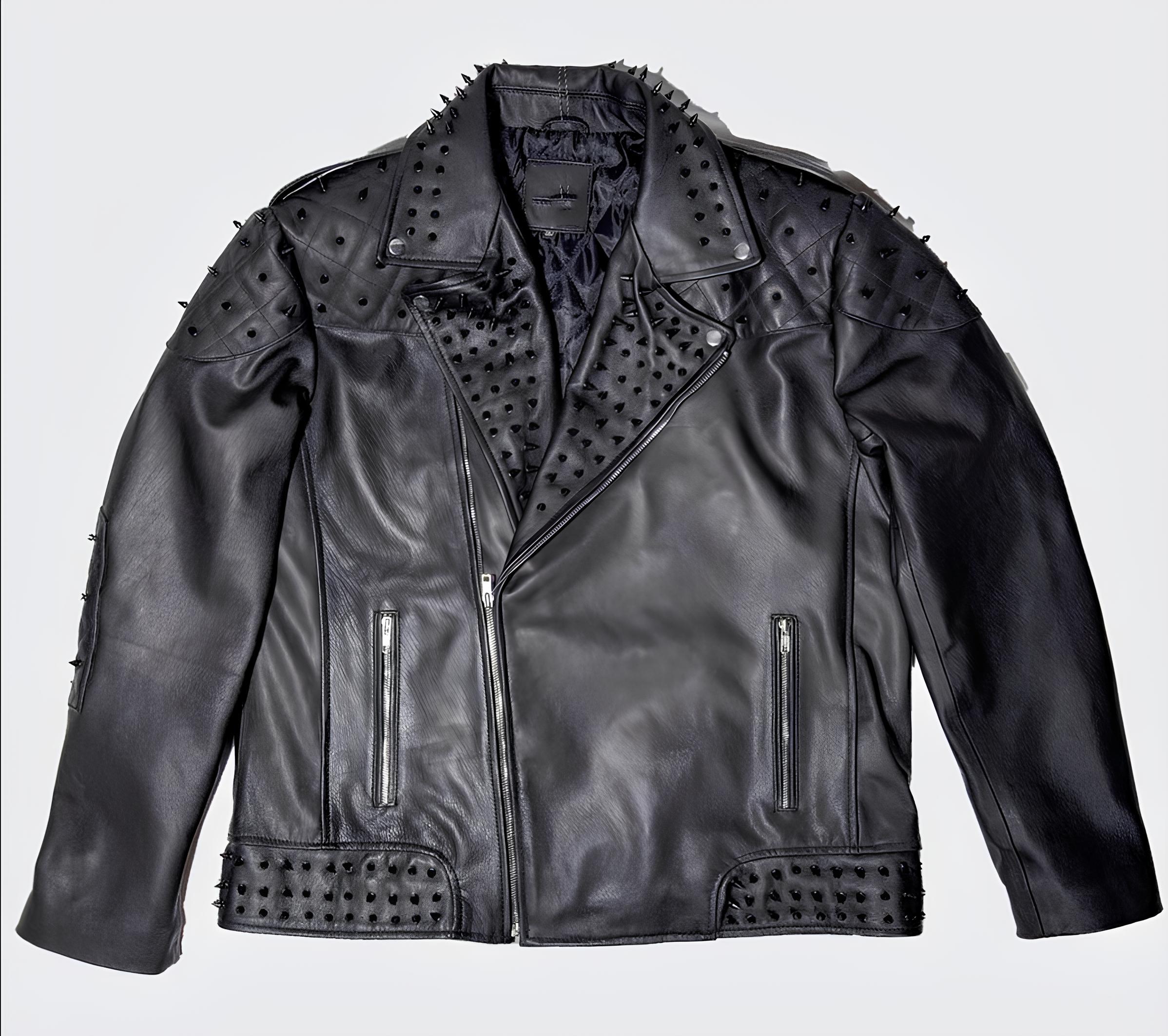 Studded Black Leather Biker Jacket: Men's Punk Rockstar Style