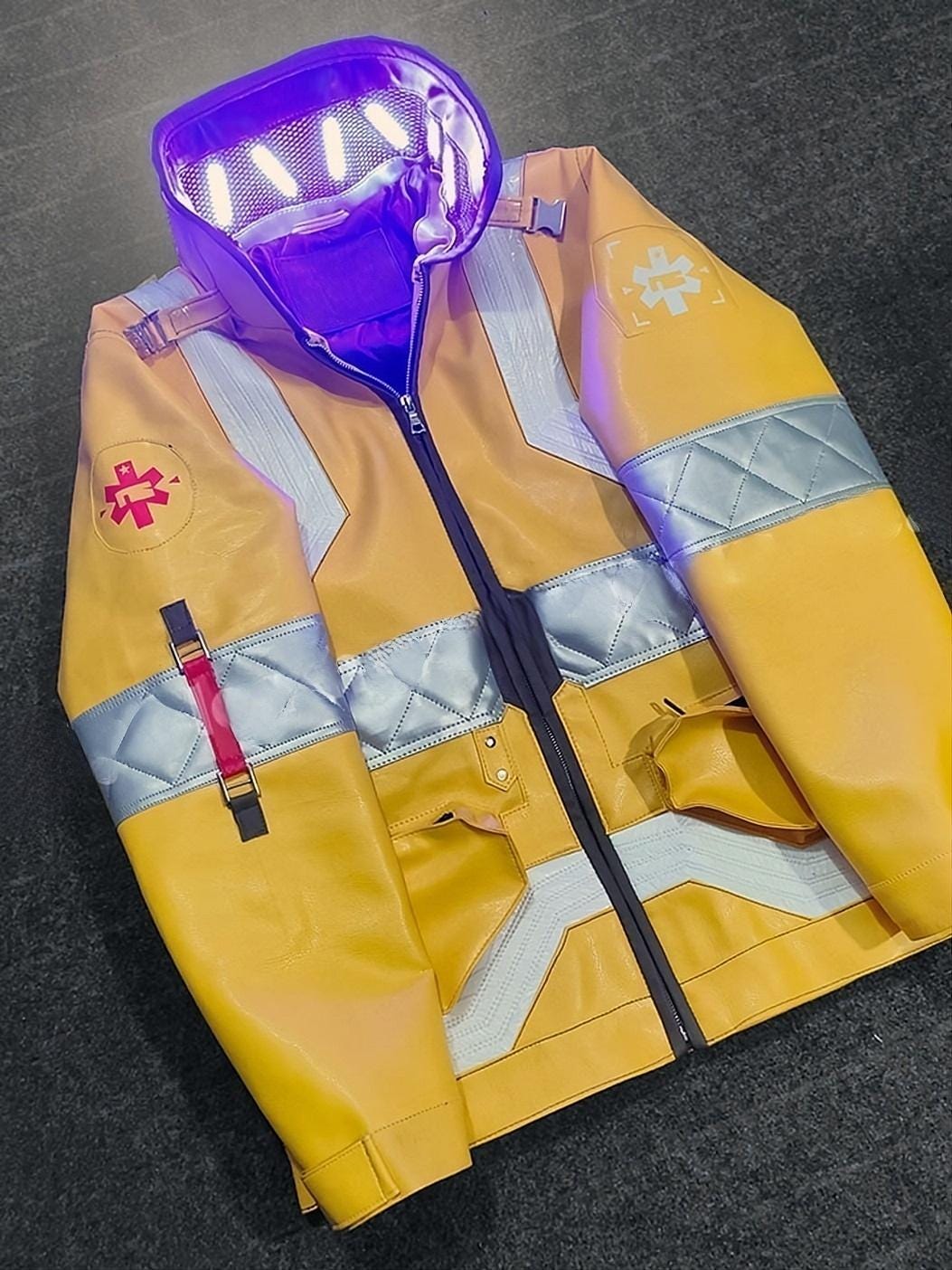 Cyberpunk 2077 David Martinez Yellow Faux Leather Hoodie Jacket - Samurai Inspired Cosplay & Halloween
