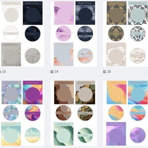 May include: A collection of Pocket Mirror designs featuring various backgrounds and circular frames. Each design includes a circular area for a photo or image, a space for a name, and the text "Pocket Mirror". The designs showcase diverse color palettes and patterns.
