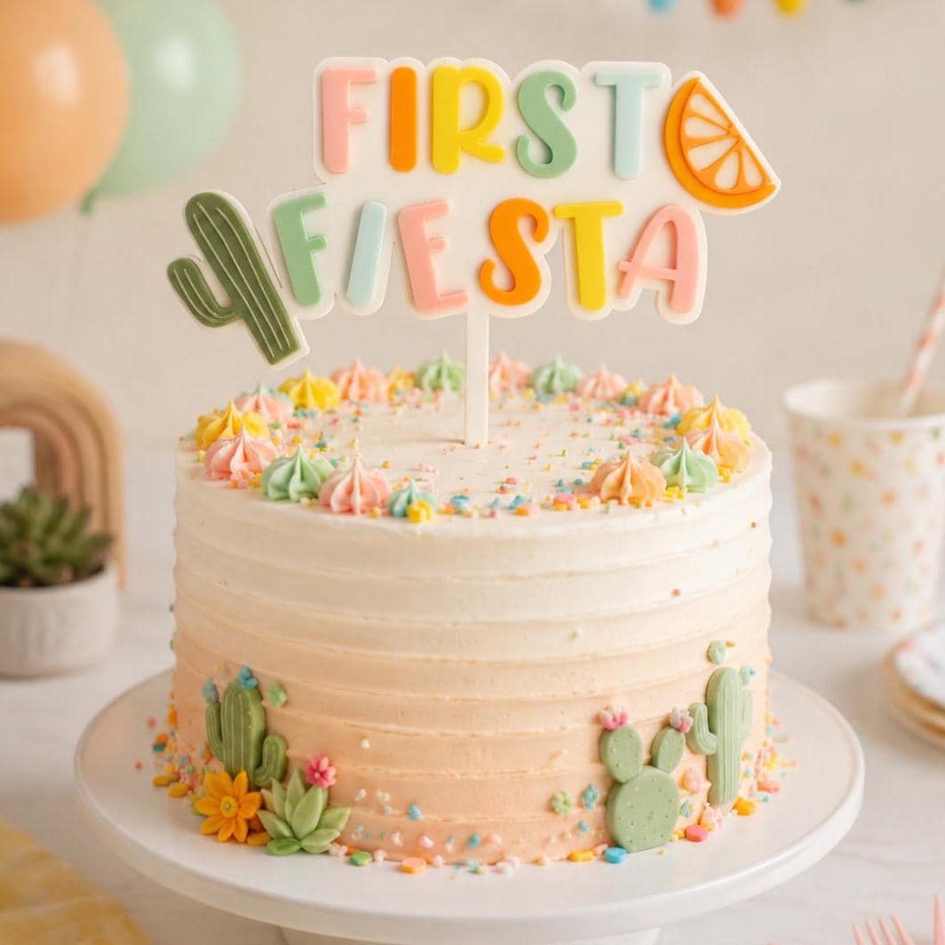 First Fiesta Acrylic Cake Topper Mexican Cactus Birthday Party Decor