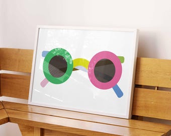 Retro Sunglasses Art Print: Colourful summer artwork (Digital Download)