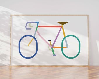 Colorful Bicycle Art Print: Vintage Sport Bike Illustration (Digital Download)