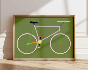 Colorful Bicycle Art Print: Vintage Sport Bike Illustration (Digital Download)