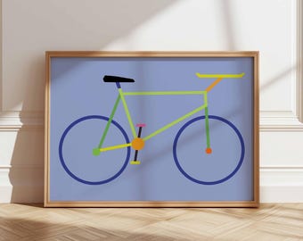 Retro Bicycle Art Print: Colourful Blue Bike Illustration (Digital Download)