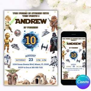 Bewerkbare StarWars-verjaardagsuitnodiging I StarWars-feest I Star Wars-jongensverjaardag I digitale kinderfeestuitnodiging I afdrukbare feestuitnodiging