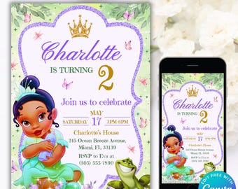 Editable Baby Tiana Birthday Invitation, Baby Tiana Digital Invitation, Princess Tiana Invitation, Princess Tiana Birthday Party Invite