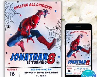 Faire-part d'anniversaire Spiderman modifiable, invitation garçon Spiderman, invitation anniversaire Spiderman, invitation anniversaire Spider Man, invitation Spider Man