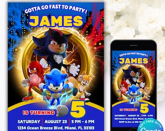 Editable Sonic Invitation, Sonic 3 Birthday, Sonic Invitation Template, Sonic Party Invitation, Editable Sonic Invite, The Hedgehog Invite