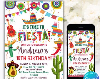 Editable Fiesta Birthday Party Invitation, Mexican Birthday Invitation, Fiesta Birthday Invite, Mexican Birthday Party Theme Invitations