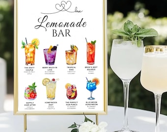 Editable Wedding Lemonade Bar Menu, Wedding Lemonade Stand Lemonade Bar Sign Wedding Open Bar Sign Lemonade Bar Menu Bridal Shower Bar Sign