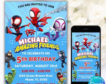 Editable Spidey Birthday Invitation, Spidey Party Invitation, Spidey and His Friends Invite, Spidey and Amazing Friends Birthday Invite