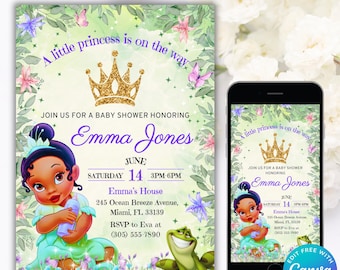 Editable Princess Baby Tiana Baby Shower Invitation, Tiana Baby Shower , Baby Tiana baby shower Invitations, Baby Tiana Digital Invitation