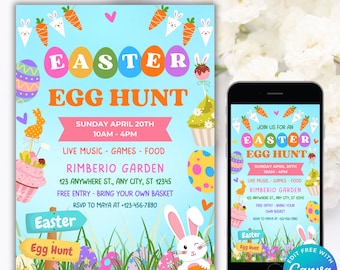 Editable Easter Brunch and Egg Hunt Invitation, Easter Brunch Invite, Digital Egg Hunt Invitation, Cute Easter Invite, Egg Hunt Party Flyer