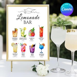 Bearbeitbare Abschlussfeier Limonade Bar Menü, Limonade Bar Menü Barkarte Abschlussfeier Limonade Bar Abschluss Bar Zeichen Limonade Bar Zeichen
