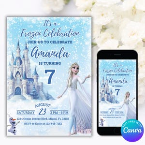 Editable Frozen Birthday Invitation I Printable Frozen Invitation I Frozen Party Invitation I  Princess Elsa Girl Invite I Digital Invite