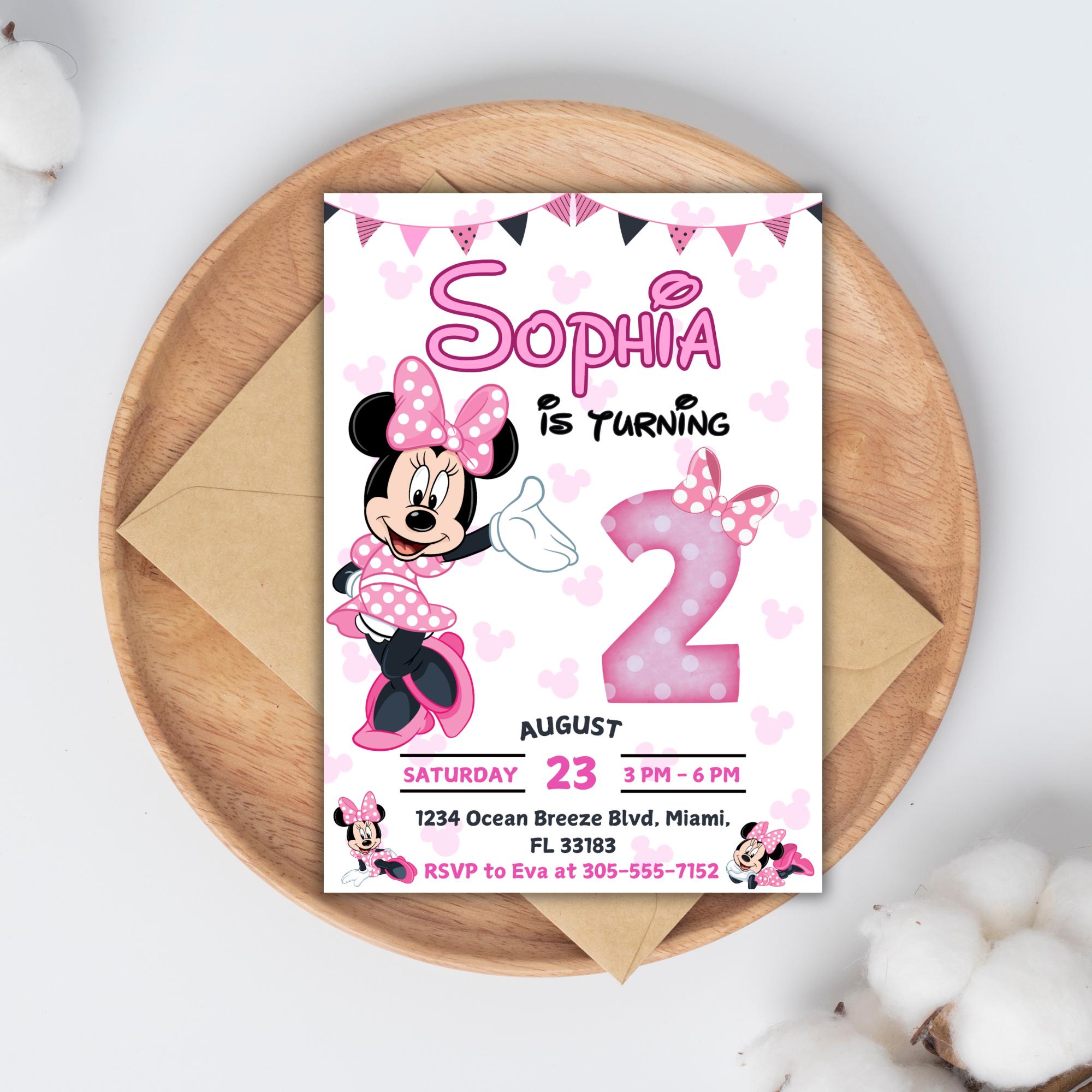 Editable Pink Minnie Mouse Invitation, Minnie Mouse Birthday Invite ...