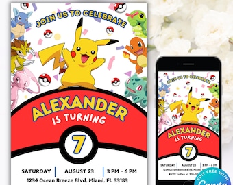 Editable Pokemon Invitation | Kids Birthday Invite | Pokemon Birthday Invitation | Pokemon Party Invite | Pikachu Boy Birthday Invitation