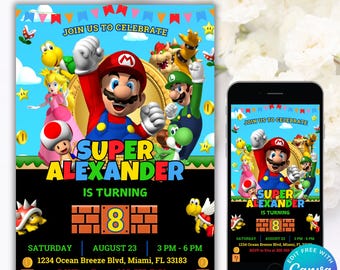 Editable Mario Bros Invitation I Mario Invitation Birthday Template I  Mario Bros Invitation I Super Brothers Boy Invite I Mario Kid Invite