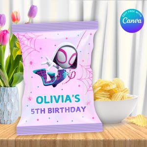 Editable Spidey Chip Bag , Spidey Theme Party, Spidey Party Favors, Girl Spidey Party, Spidey Girl Birthday, Spider Gwen Party Favors
