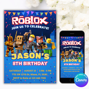 Editable Roblox Birthday Invitation I Roblox Boys Birthday Invitation Template I Game Birthday I Kids Roblox Invite I Printable Party Invite