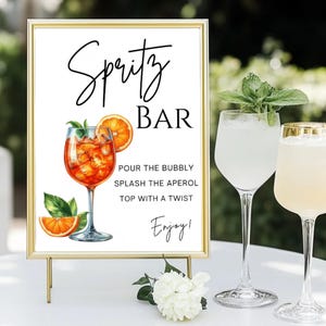 Bearbeitbares Aperol Spritz Barschild, Hochzeitsbarschild Aperol Spritz Zeichen Aperol Spritz Bar Getränke Hochzeit offene Bar Schild Unterschrift Getränkekarte