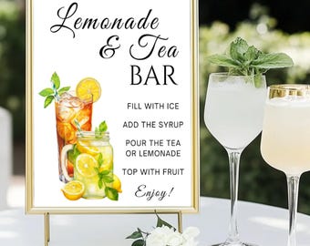 Editable Lemonade & Iced Tea Bar Sign, Bridal Shower Bar Sign Graduation Party Lemonade Bar Menu Lemonade Bar Menu Bar Menu Graduation