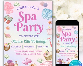 Editable Spa Invitation Party, Spa Sleepover Party Invitation, Spa Girls Birthday Invite, Pamper Party Birthday Invite, Glam Party Birthday